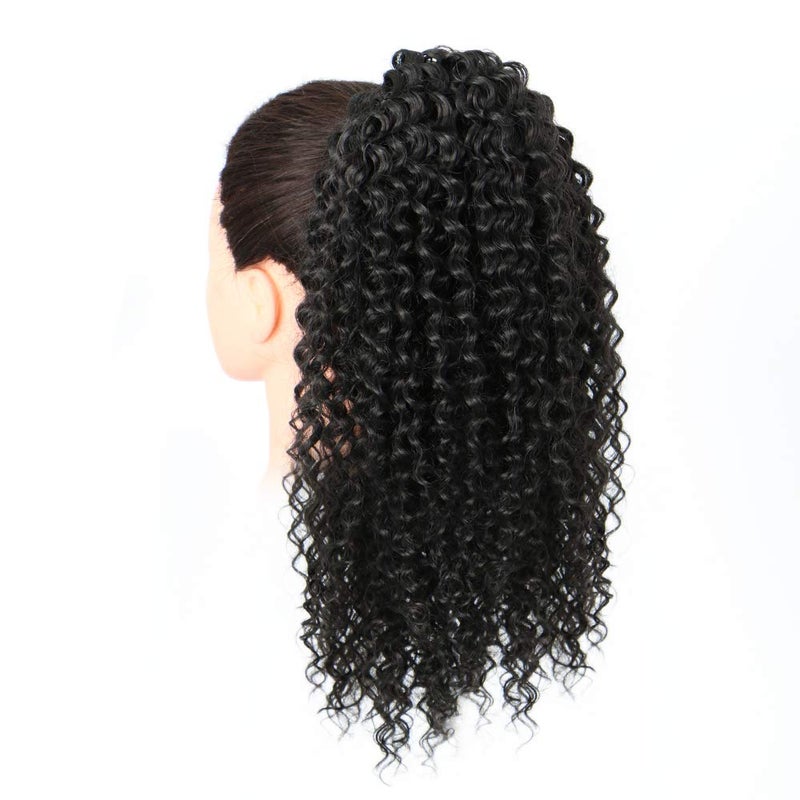 Vigorous Drawstring Ponytail Extension 14Inch Short Afro Kinky Curly Ponytail for African Women Fluffy Pony Tails Hair Extensions Synthetic Hairpiece for Daily Use(1B) - Image 2